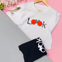 کراپ زنانه و دخترانه جنس پنبه طرح  LOOK سفید و مشکی