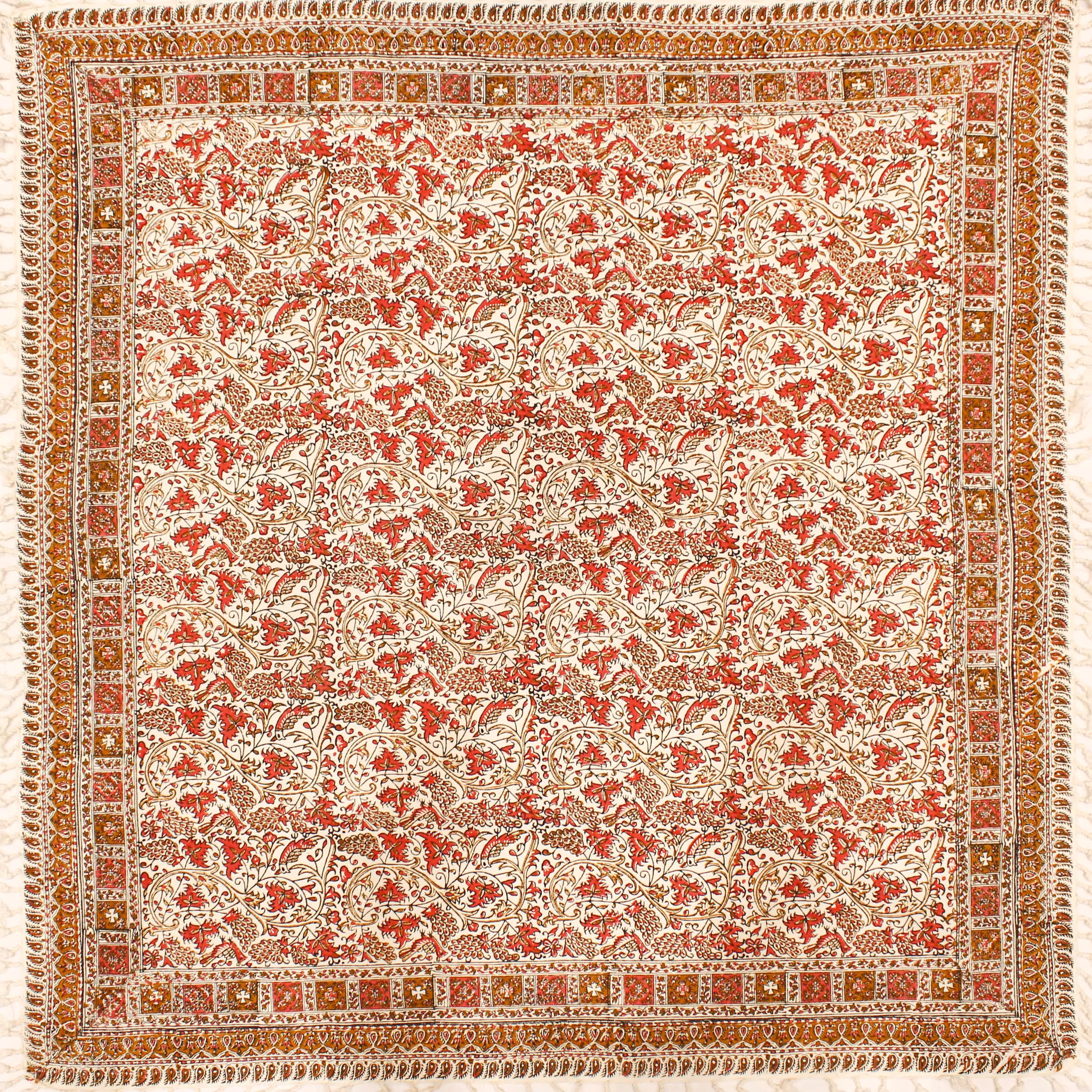 رومیزی 100 در 100 طرح گل و مرغ صورتی