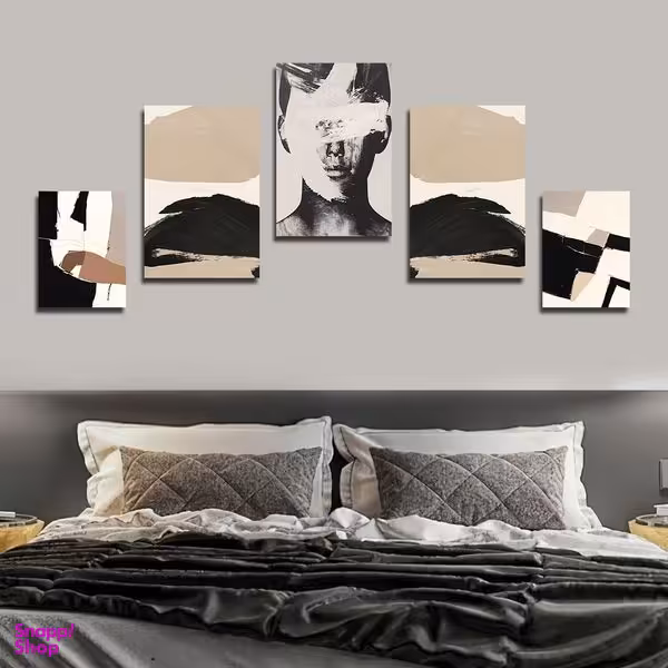 تابلو شاسی بکلیت طرح نقاشی مدرن سبک آبستره مدل SH-1774 مجموعه 5 عددی