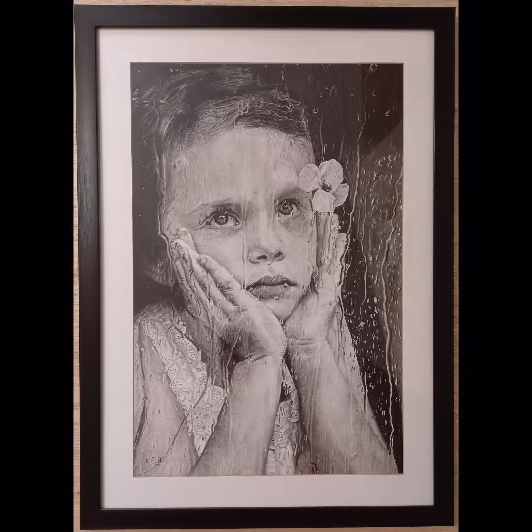 تابلو نقاشی تکنیک سیاه قلم سایز 40 در 60 سبک رئالیسم 