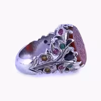 انگشتر نقره عیار 950 مدل مرصع کامل دسته گل عروس با نگین عقیق سرخ یمن و 2  خط بسم ا....کامل قرینه 