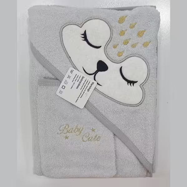 حوله دو تیکه  طوسی رنگ طرح خرس