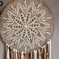 ماندالا دیوار کوب قلاب بافی با نخ مرسریزه رنگ کرمی 