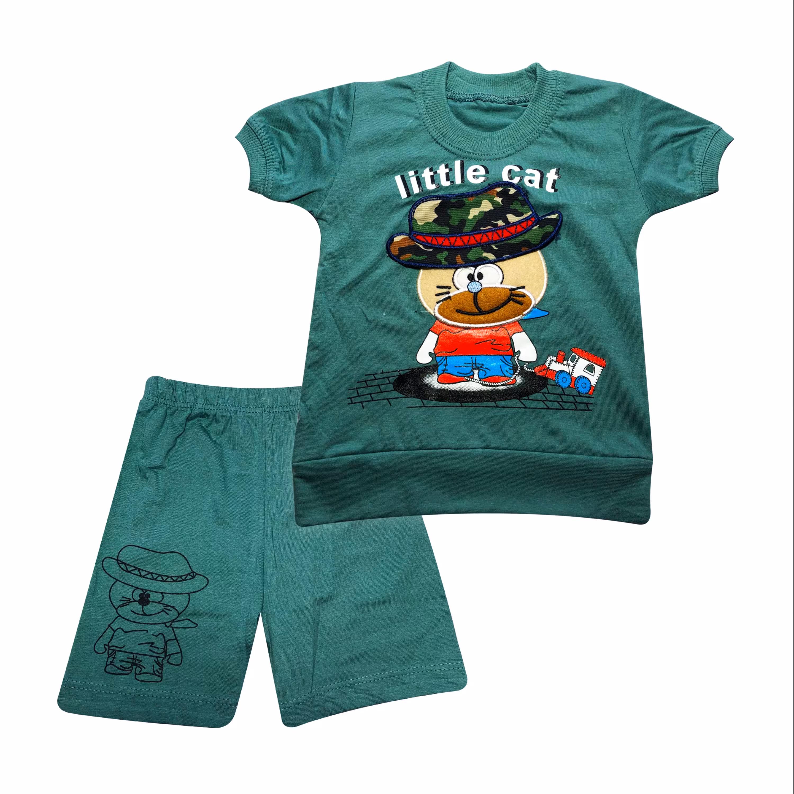 ست تی شرت و شلوارک بچگانه مدل ماشین P4 کد 012