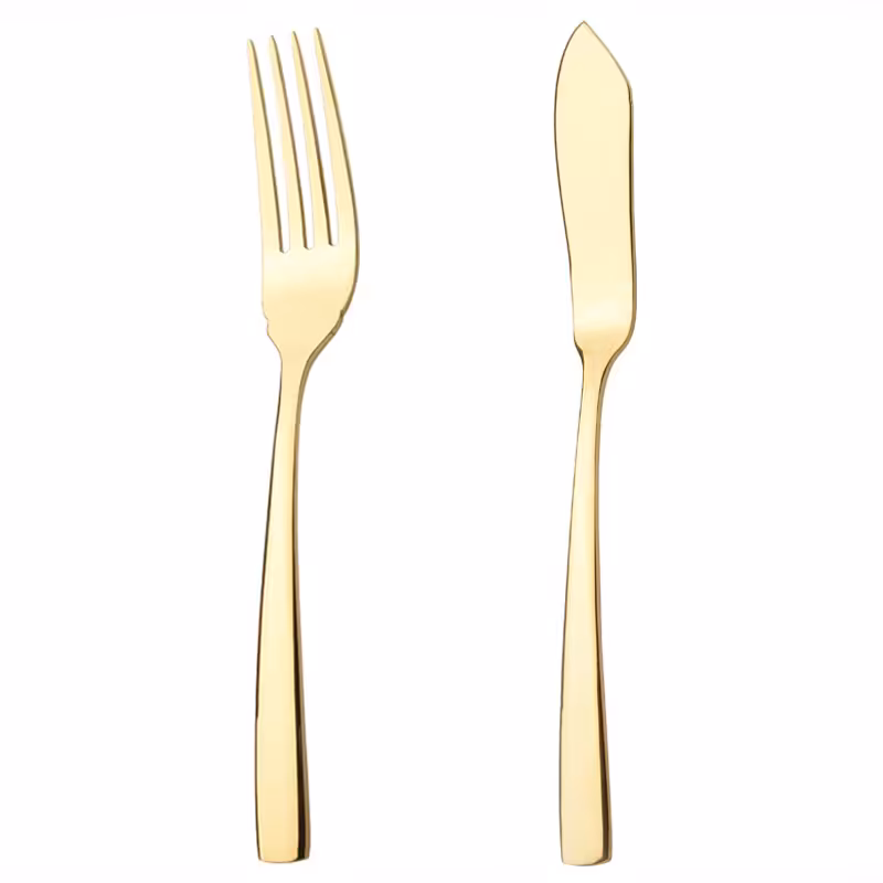 کارد و چنگال سرو ماهی ناب استیل طرح فلورانس طلایی PVD (2 پارچه)