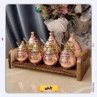 پاسماوری 7 تایی مسی 1 طبقه  - مدل توپی قاشق دار - با استند باکیفیت MDF - نانو شده - برند رایا مس زنجان