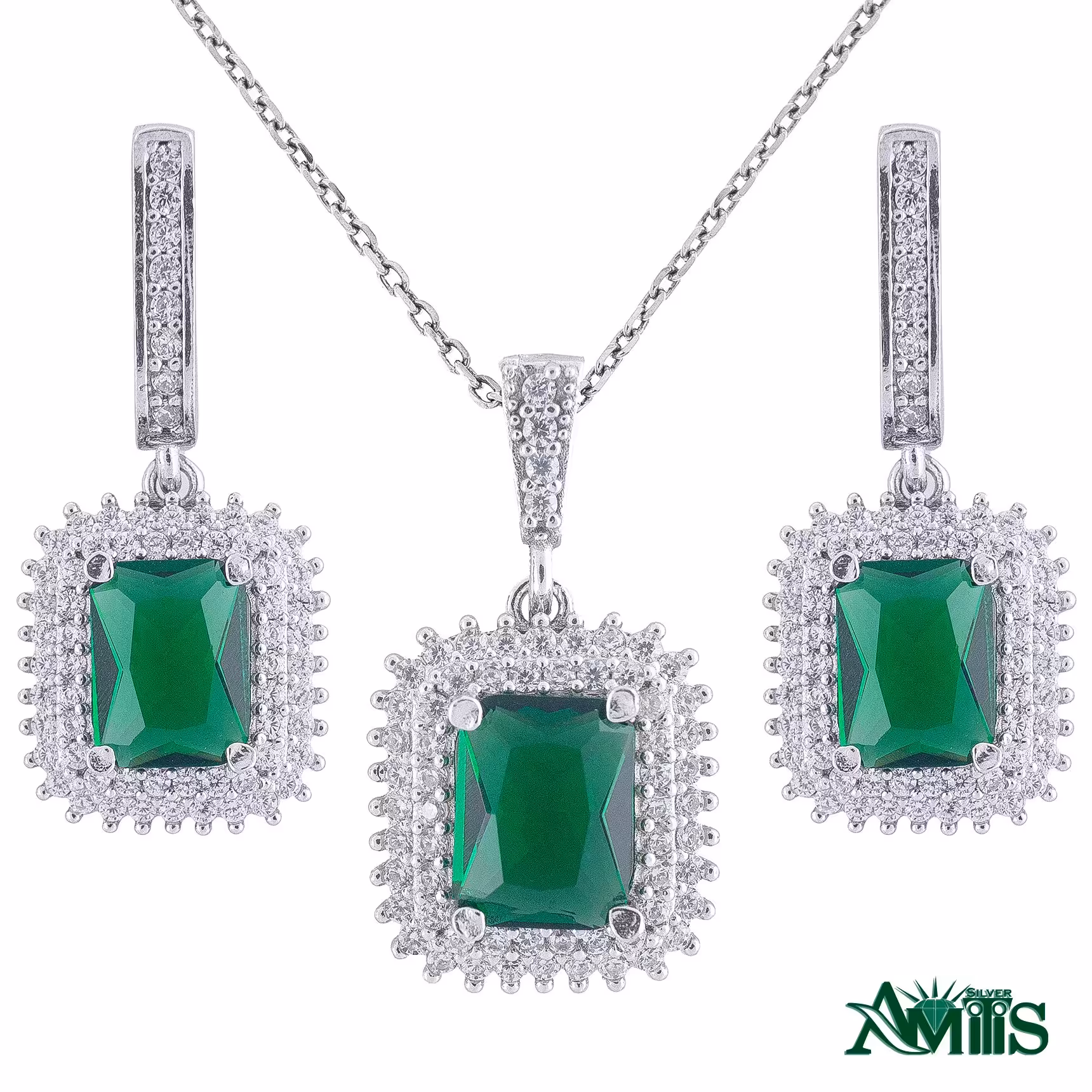 نیم ست نقره زنانه آمیتیس مدل زمرد AMT-M206