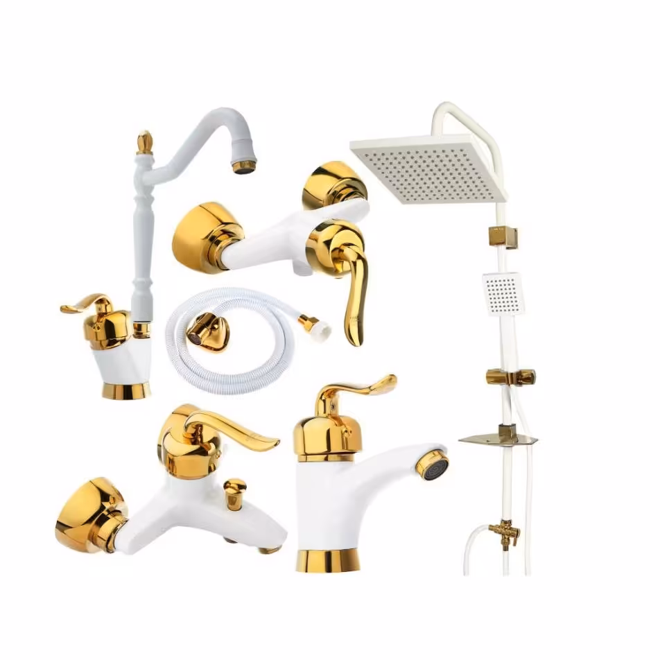 مجموعه 6عددی شیرآلات قاجاری سفید طلایی 