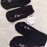 ست جوراب مادر دختری گلدوزی طرح 2گل بادمجونی