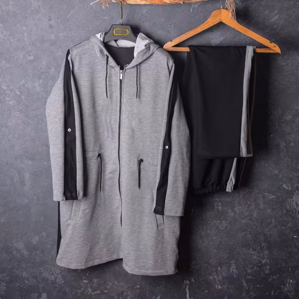 ست سویشرت کلاه دار جلو زیپ و شلوار جنس گلکسی پنبه اعلا 