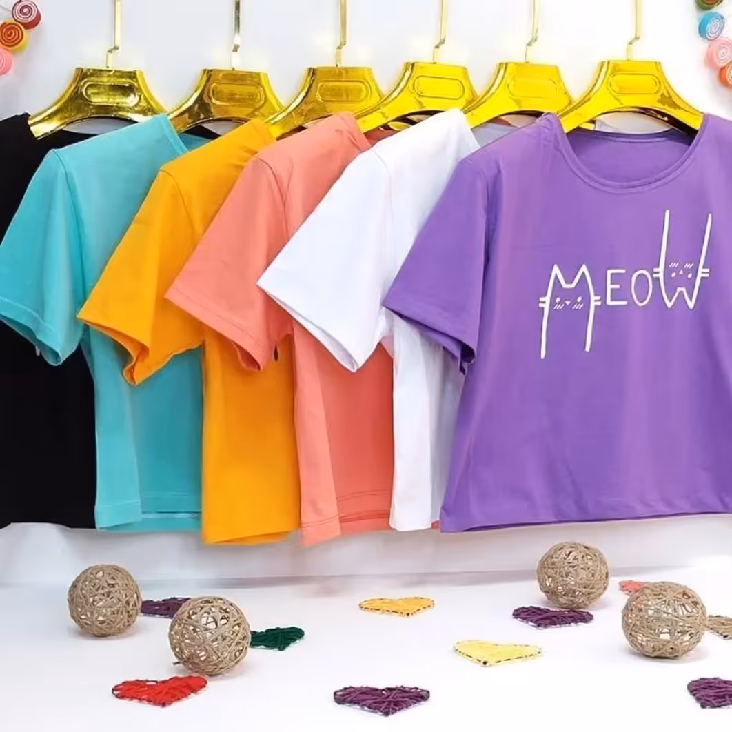 کراپ  جنس نخ پنبه طرح میو سایز38تا 44  رنگ نارنجی سبز صورتی