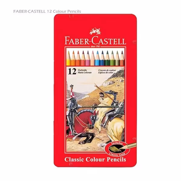 مداد رنگی 12 رنگ جعبه فلزی طرح فابر کاستل