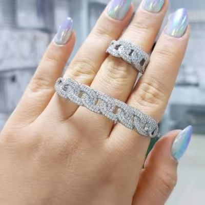 ست دستبند و انگشتر نقره زنانه