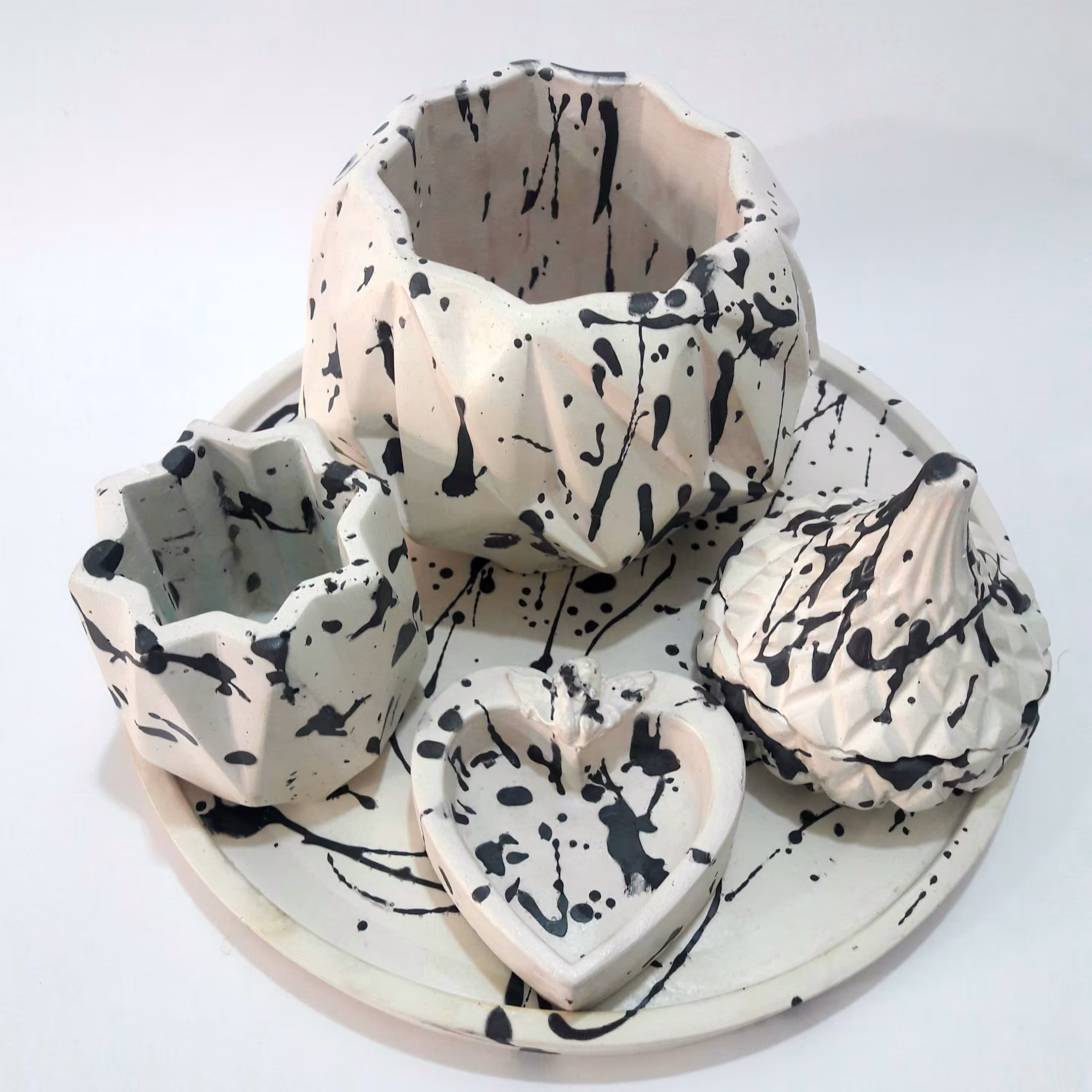 ست سنگ مصنوعی 5 تکه گلدان و قندون و جاشمعی