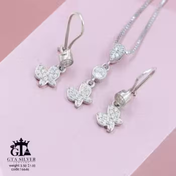 نیم ست نقره مدل پروانه ی قیمت مناسب گوشواره عصایی کد 16646