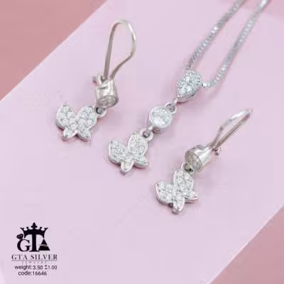 نیم ست نقره مدل پروانه ی قیمت مناسب گوشواره عصایی کد 16646