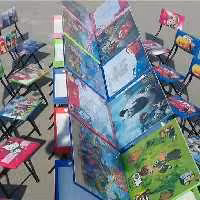 میز تحریر + صندلی تاشو باکسدار قابلیت تنظیم ارتفاع با طرح های شخصیت کارتنی