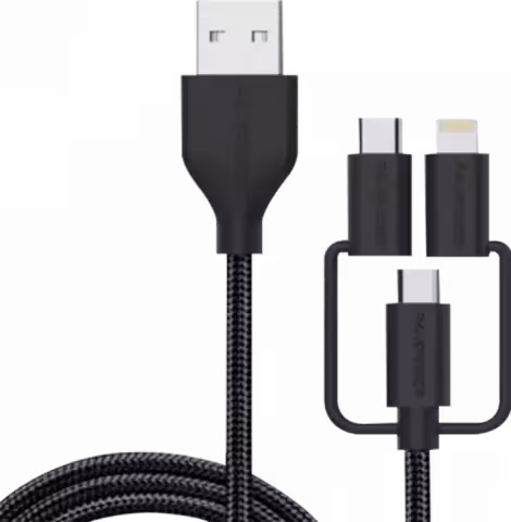 کابل شارژ 0.9 متری RAVPOWER با تبدیل USB-C/LIGHTNING/MICRO USB مدل RP-CB021