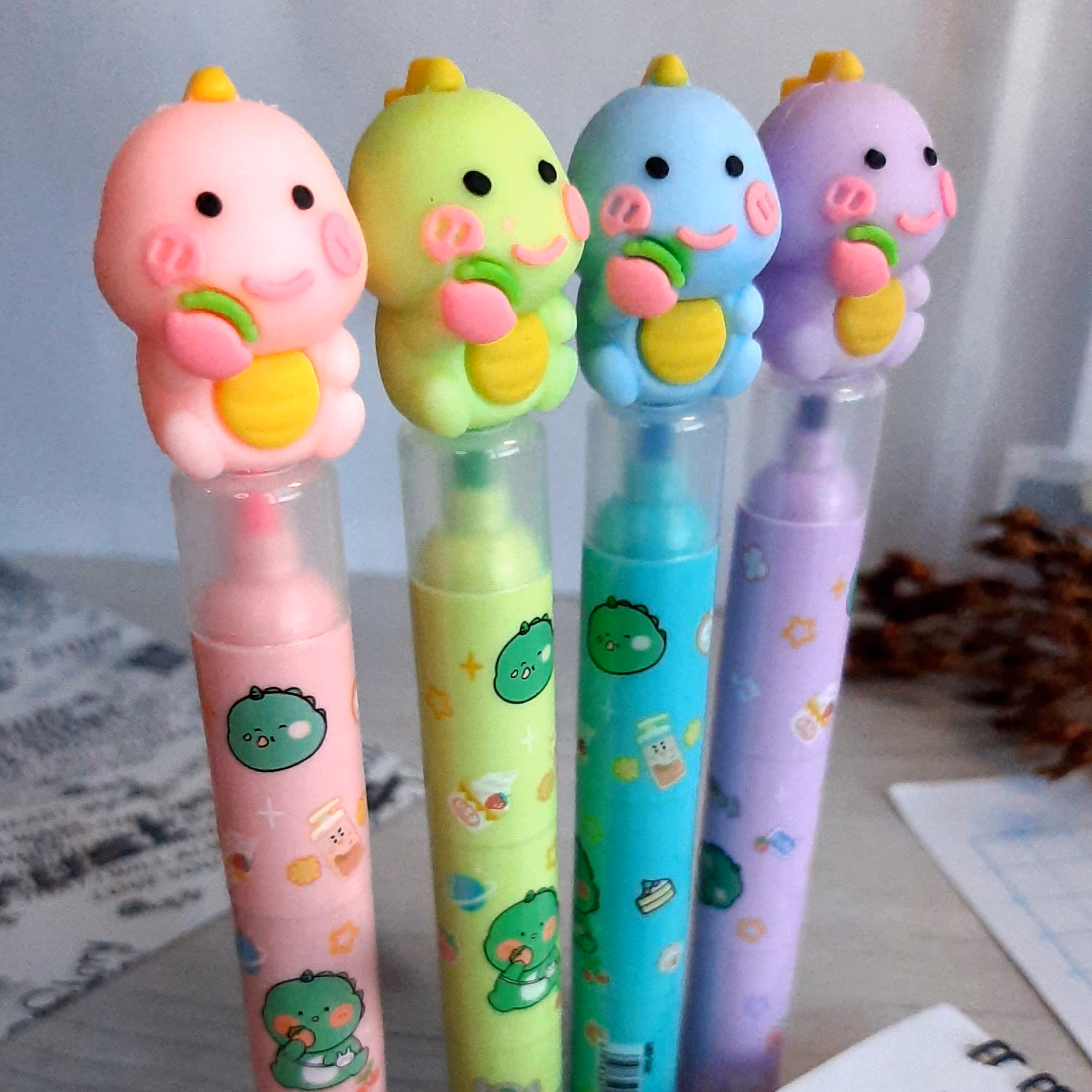 هایلایتر3رنگ قلمی (فشنگی )باسری عروسکی دایناسور