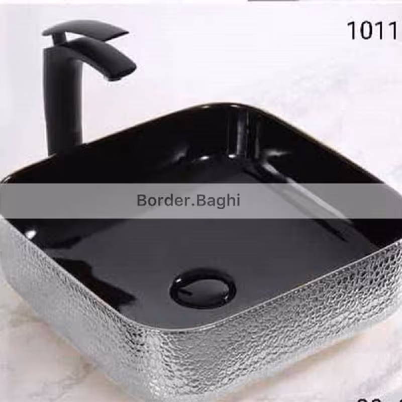کاسه روشویی مدل نقره ای مشکی پوست ماری مربع