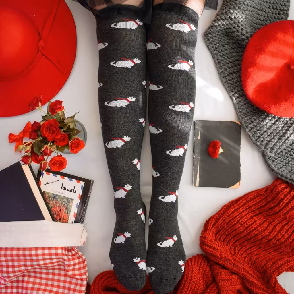 جوراب بالا زانو  مدل سگ ذغالی 