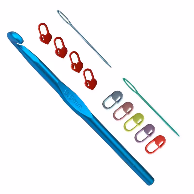 قلاب بافتنی آهنی شماره 9 به همراه ملزومات بسته 12 تایی
