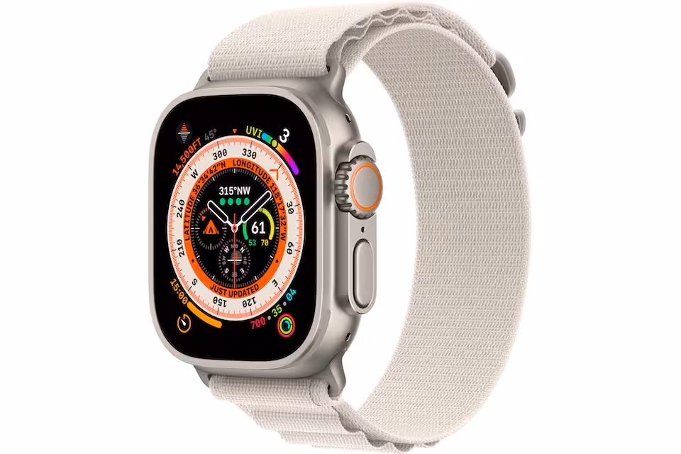 کم کار (گارانتی تا 1403) Apple watch ultra 49m a2622 titaniumApple Watch Ultra 49mm Titanium Case with White Alpine Loop A2622