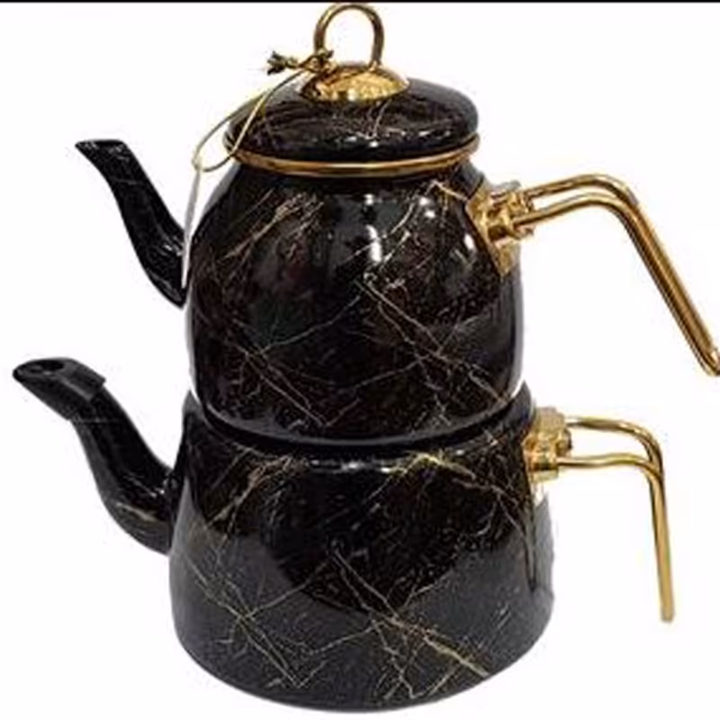 ست کتری قوری ترک مدل پاچی مشکی رگه طلایی