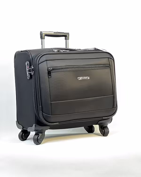 چمدان خلبانی کابین جنس برزنتی برند president مدل 6004 رنگ مشکی سایز 17 اینچ