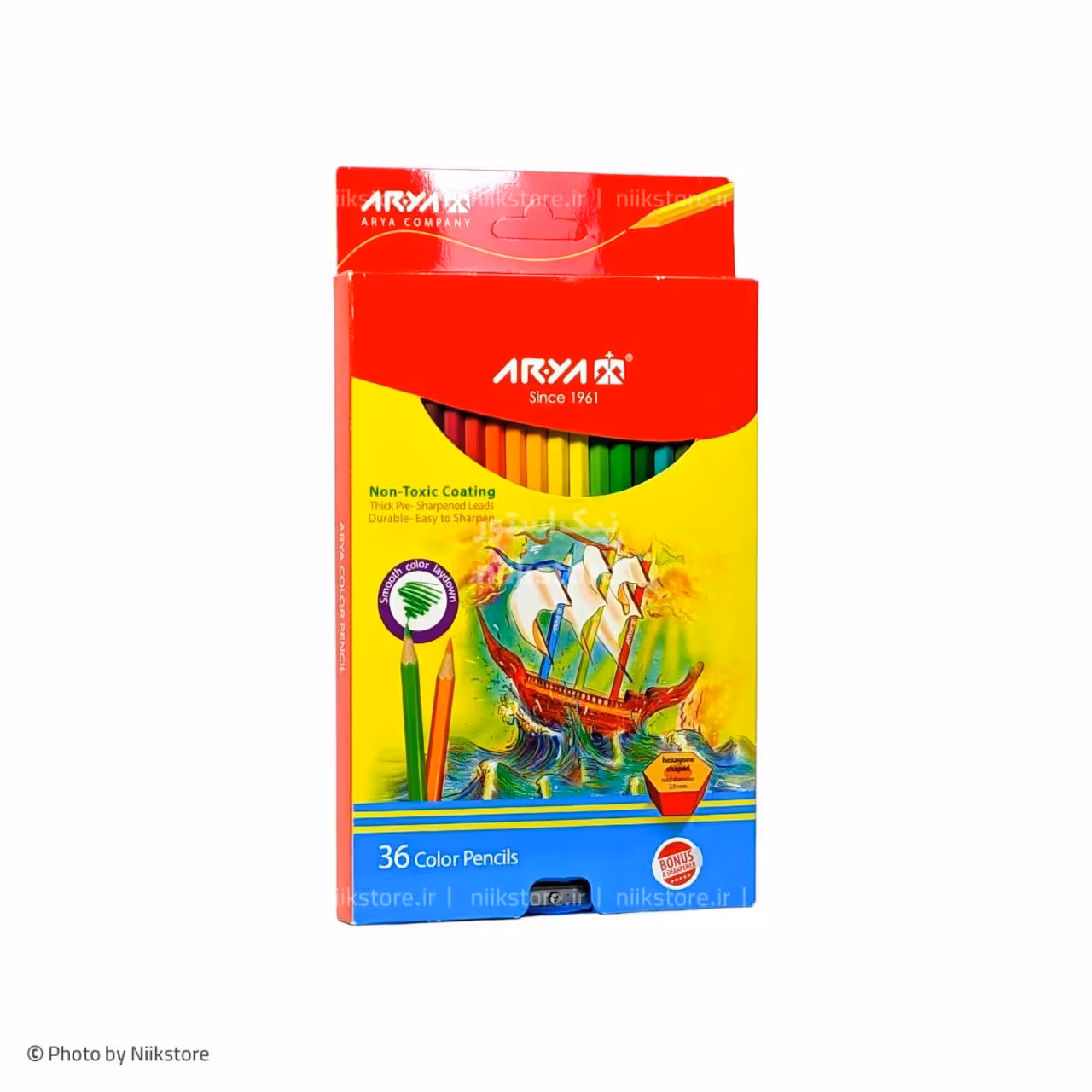 مدادرنگی جعبه مقوایی 36رنگ آریا کد 3018Arya 36 colors card board box colorpencil
