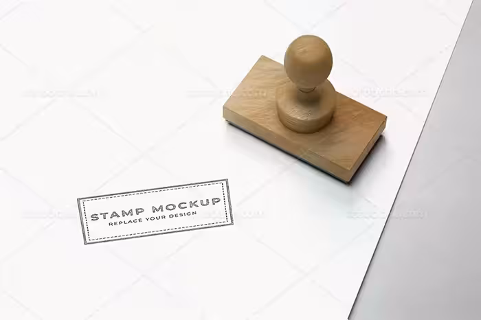 موکاپ مهر مستطیلی چوبی لایه باز | گرافیک با طعم تربچه