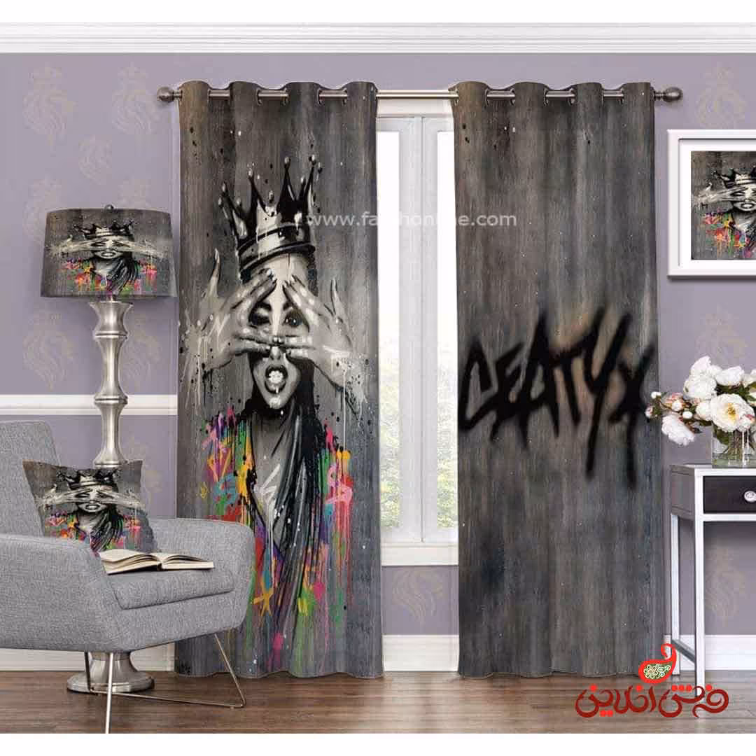 پرده طرح چهره زن تاج دار کد 3487