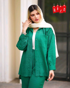 مانتو شلوار زنانه حریر مدل میله ای