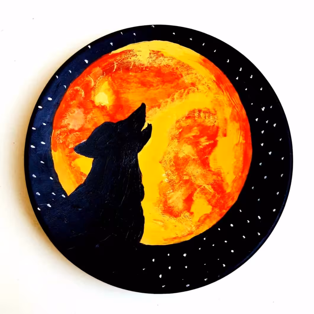 بشقاب سفالی رنگ اکرلیک سایز 3 طرح گرگ و میش