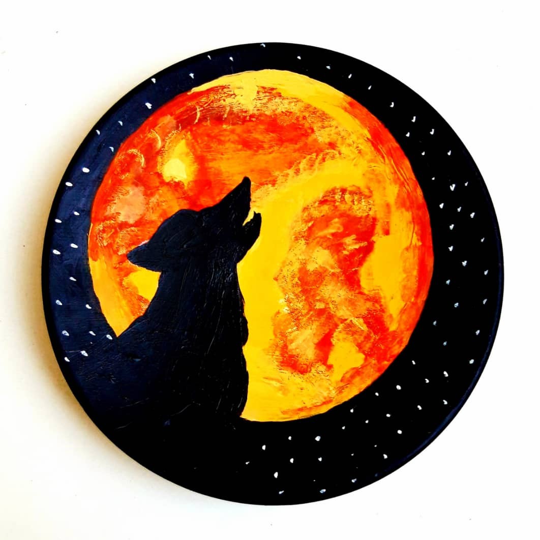 بشقاب سفالی رنگ اکرلیک سایز 3 طرح گرگ و میش