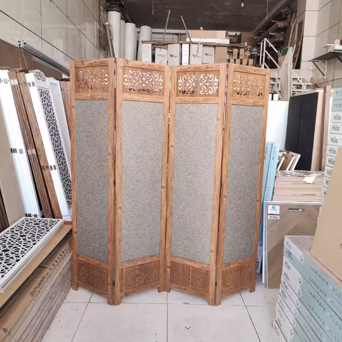 پاراوان پارتیشن چهارلنگه  تک رو قابل حمل و تاشو جنس MDF و کاغذدیواری