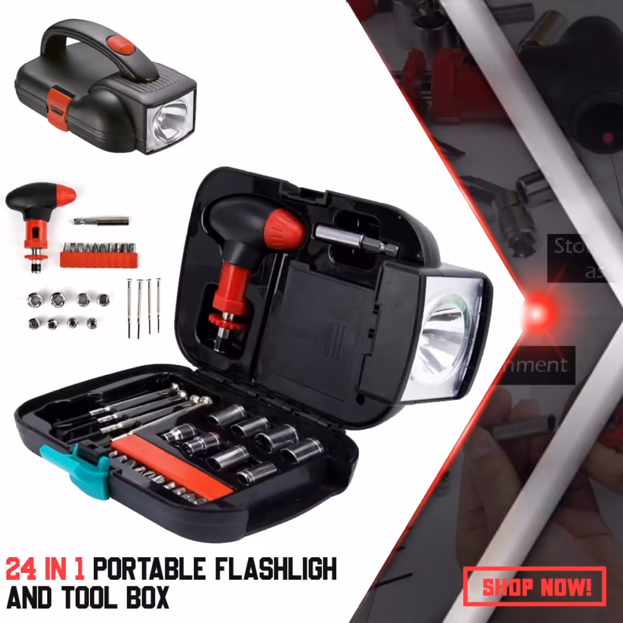 جعبه ابزار چراغ قوه دار یک عددی باارسال رایگان