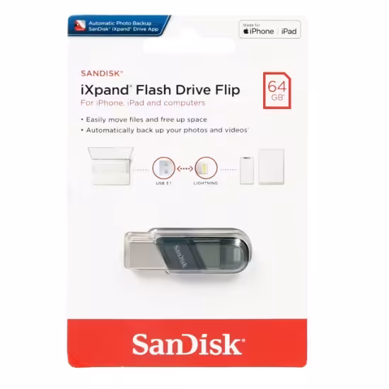 فلش مموری سن دیسک مدل iXPand Flip USB3.1 ظرفیت 64 گیگابایت