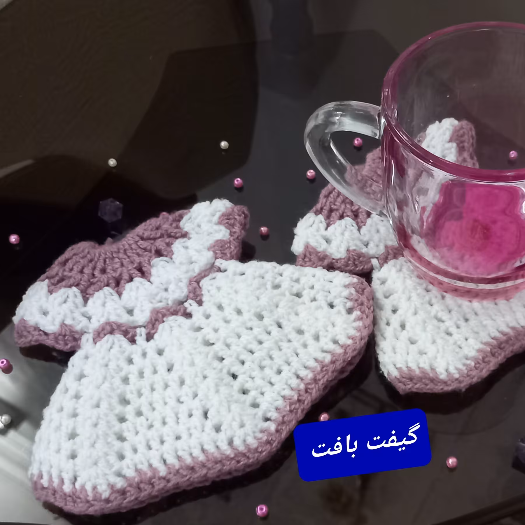 زیر لیوانی و دستگیره بافتنی طرح پیراهن(یک جفت) (ارسال رایگان)