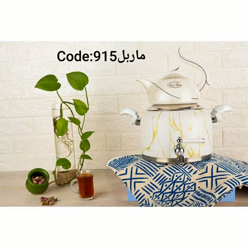 ست کتری قوری ماربل سفید طلایی کروپ ست مدل 915 