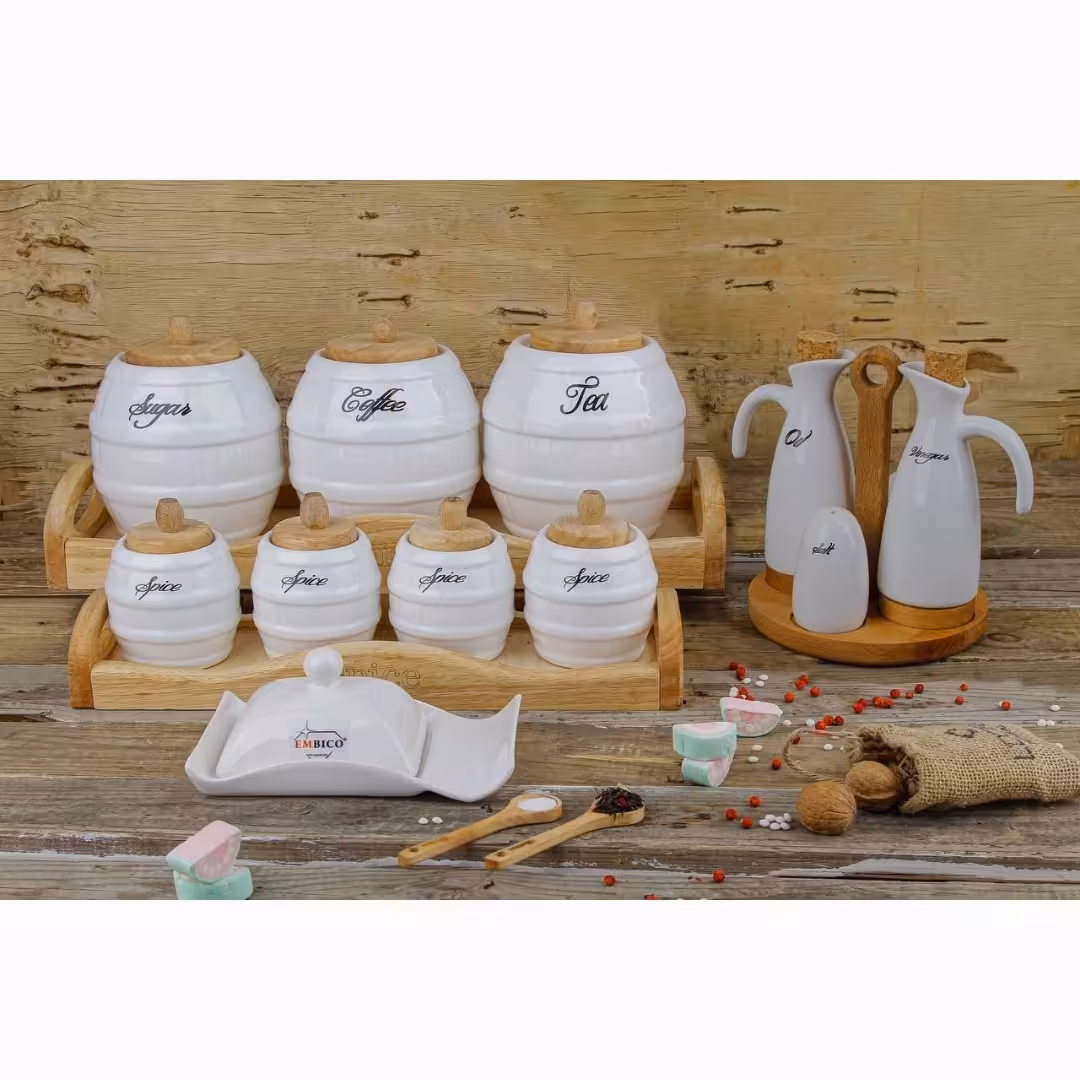 سرویس ادویه پاسماوری 24 پارچه طرح بشکه با استند چوبی در 3 رنگ