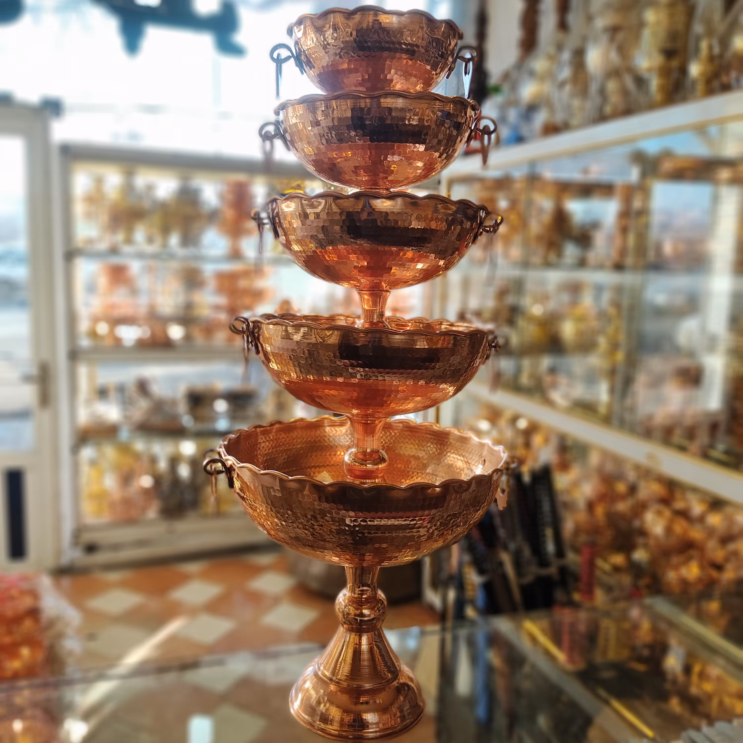 جام آجیل خوری مس پایه دار  ( ست پنج سایزی ) نانو شده 