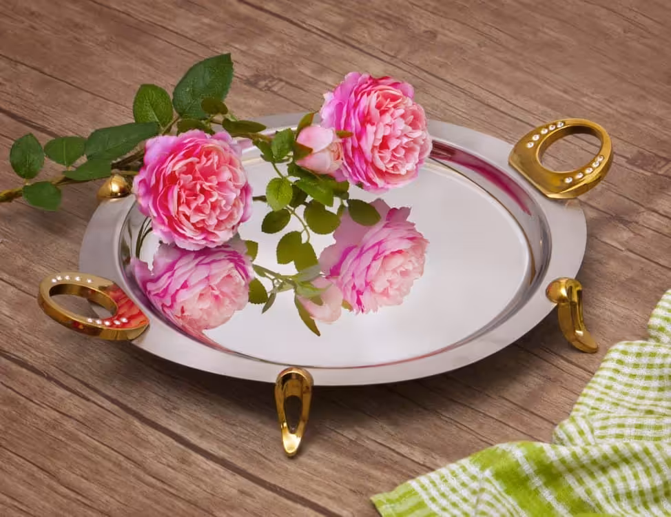 سینی گرد حلقه نگین دو رنگ SAFINOX تک سایز کد 805