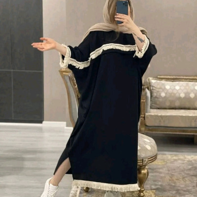 مانتو پیراهنی عبایی ریش دار ابروبادی خنک 69061