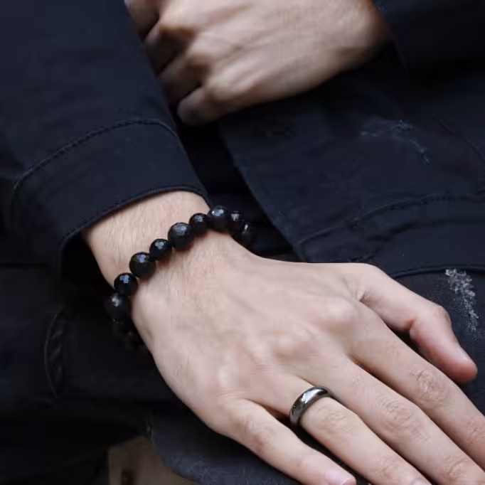 دستبند عقیق دانه درشت مشکی