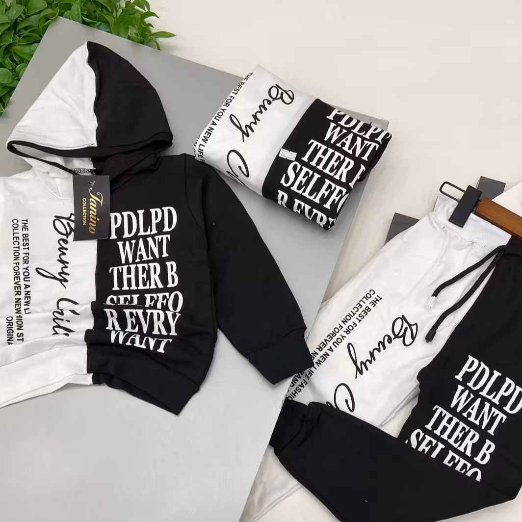 هودی شلواراسپرت بلک وایت ست خواهر برادری  جنس پارچه گلکسی کشدارسابزبندی40و45