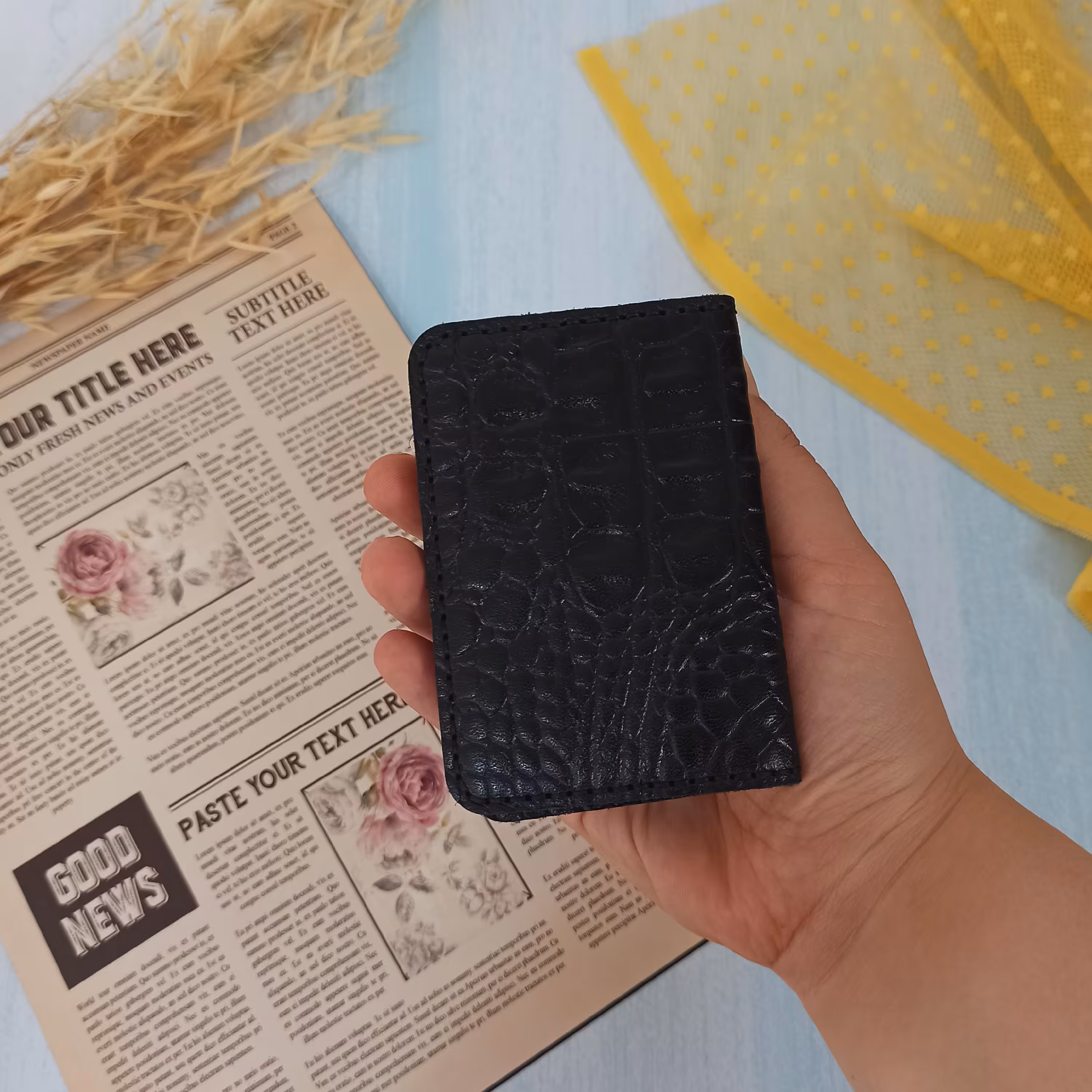 جاکارتی چرم مردانه رنگ مشکی دست دوز 