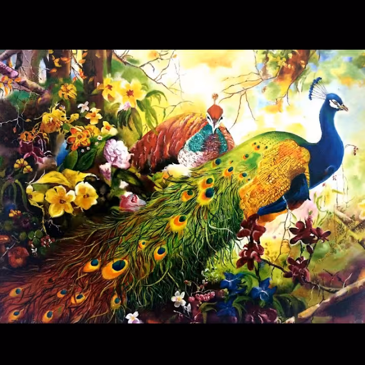 نقاشی رنگ روغن طرح طاووس
