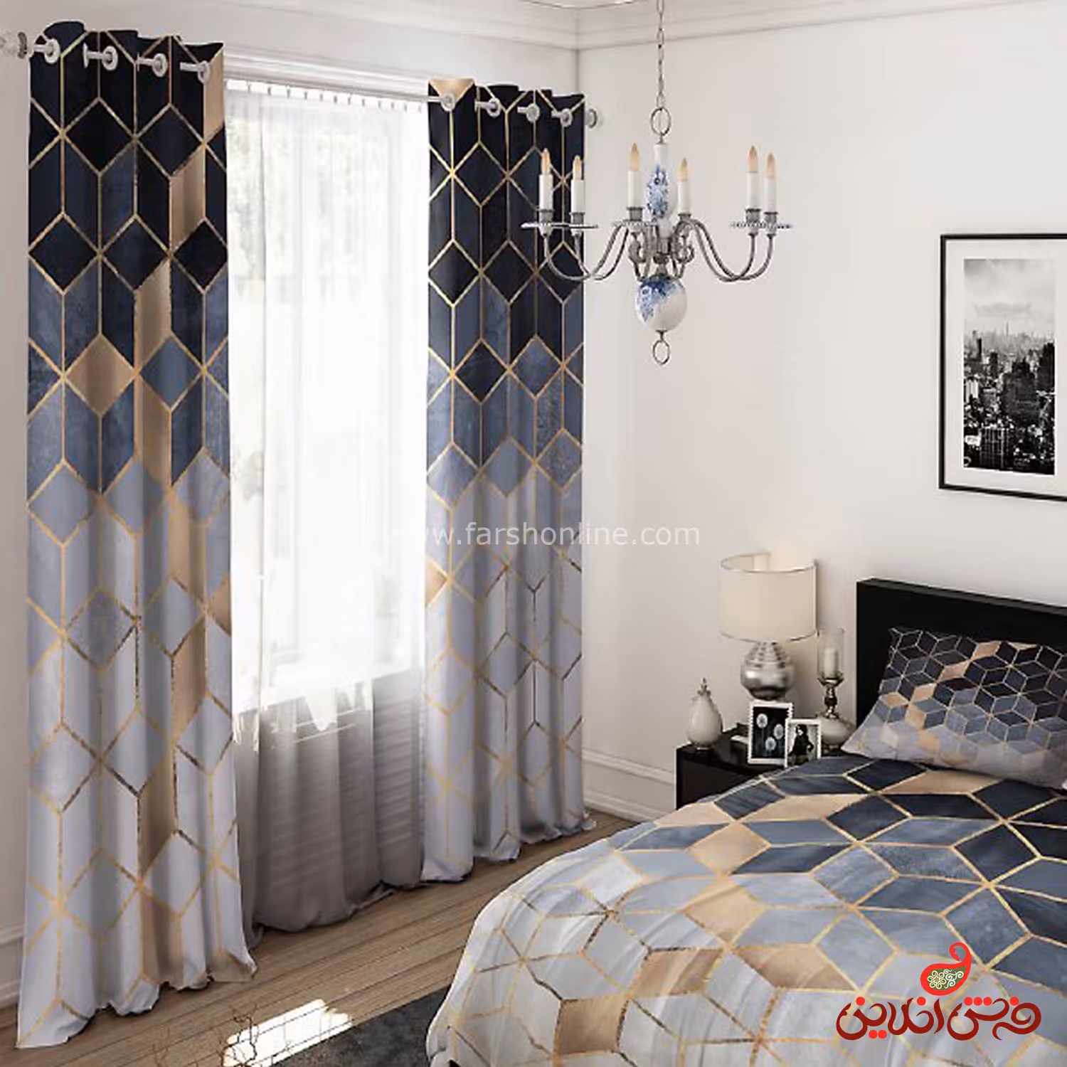 پرده 2 عددی کد 15475/1  طرح موزاییکی لوزی