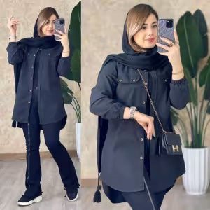 شومیزمانتویی جین کاغذی سنگشورشده بغل زیپ دار